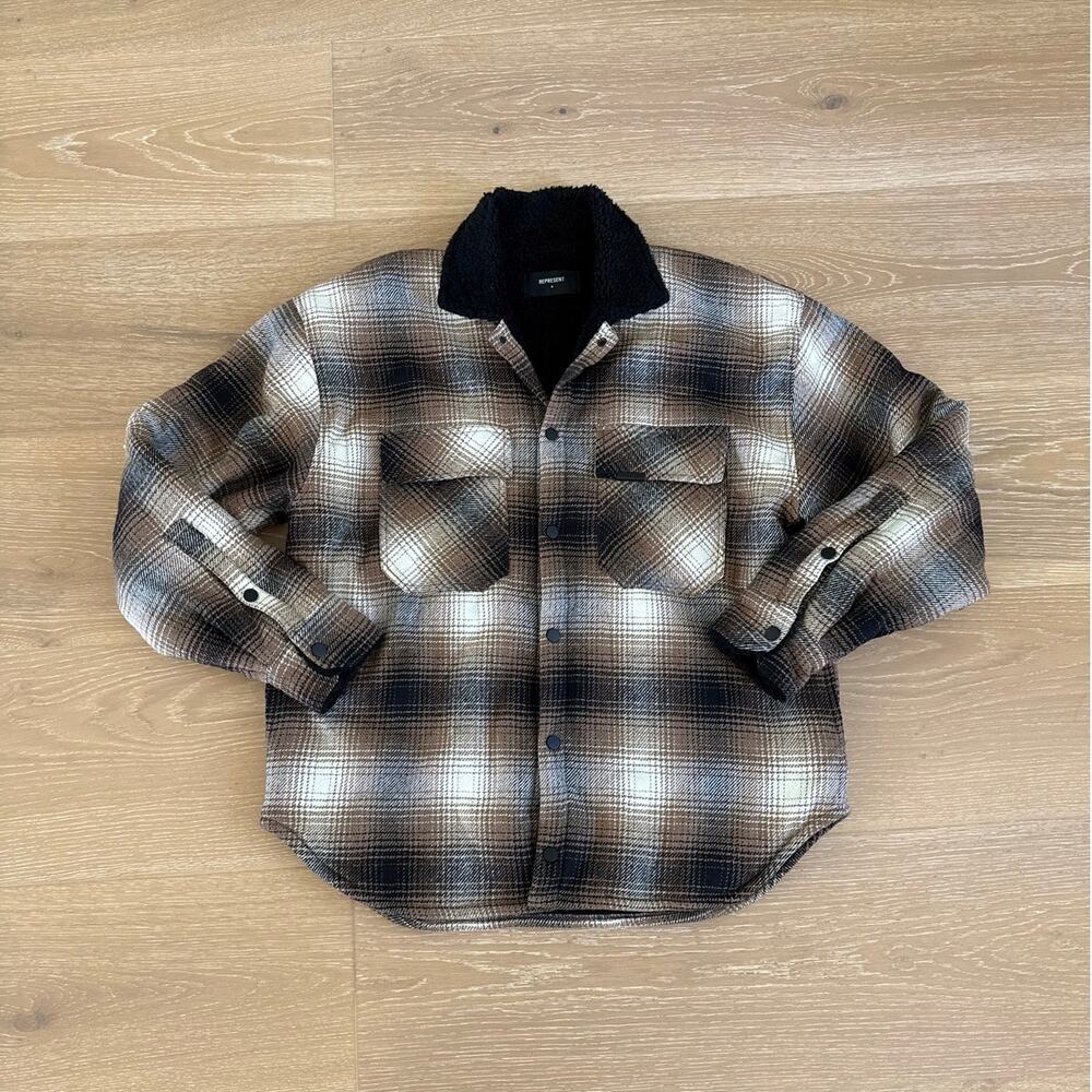 Represent Shirt Jacket Gradient Check Size M Brown Black